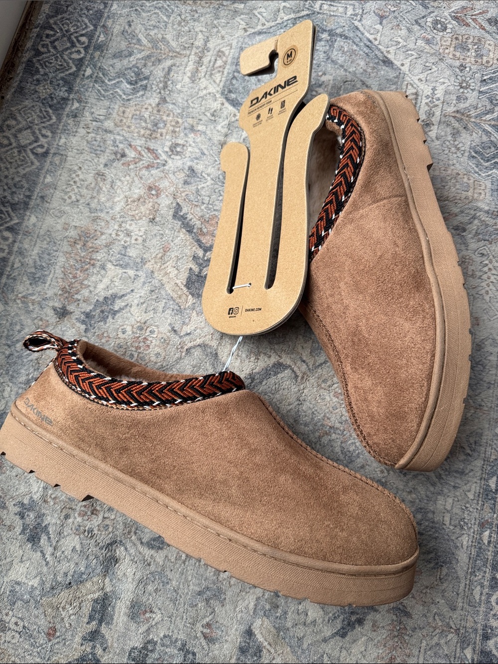 Dakine Tan Suede Slip-On Loafers with Patterned Collar